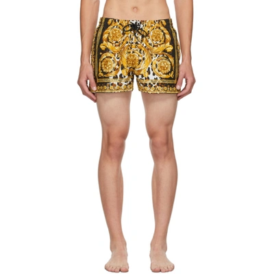 Versace Slim-fit Short-length Printed Swim Shorts In Black