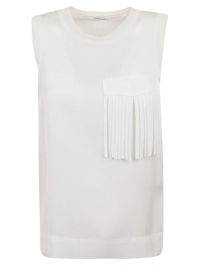 P.a.r.o.s.h Tilt Fringe Trim Tank Top In White