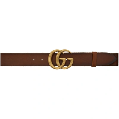 Gucci Men's Leather Belt With Double-g Buckle In Brown
