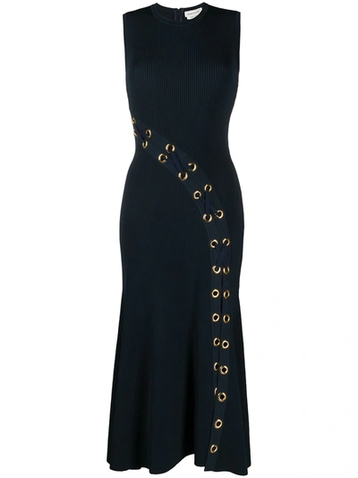 Alexander Mcqueen Grommet Rib Midi Sweater Dress In Black