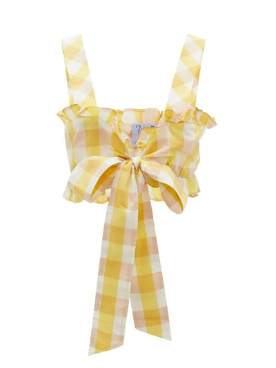 Thierry Colson Valentina Gingham Cotton-blend Cropped Top In Yellow