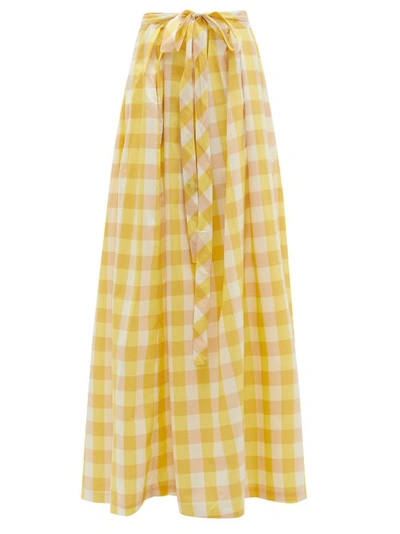 Thierry Colson Java Pleated Gingham Cotton-blend Skirt In Yellow