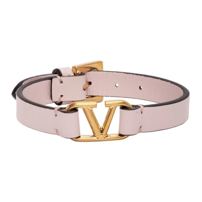 Valentino Garavani V-logo Leather Bracelet In 16q Pink