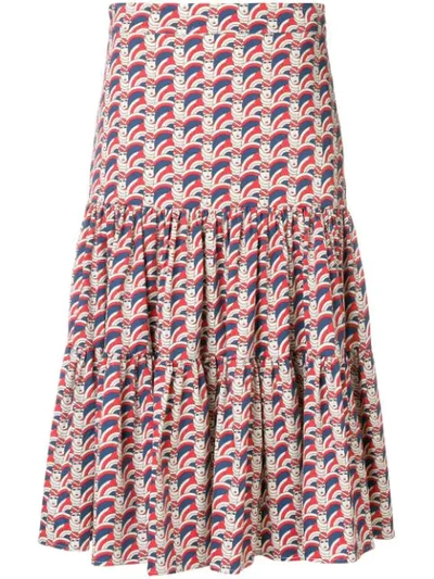 La Doublej Print Flared Midi Skirt In Red