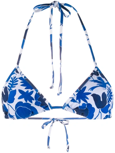 La Doublej Printed String Bikini Bottoms In Wildbird Blu