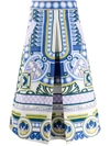 La Doublej Santa Monica Printed Cotton A-line Skirt In Blue