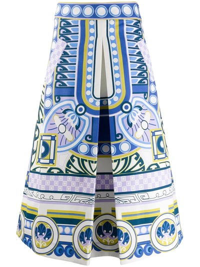 La Doublej Santa Monica Printed Cotton A-line Skirt In Blue
