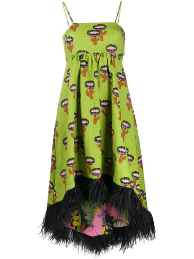 La Doublej La Scala Feather-hem Dress In Chirpy Cactus Verde