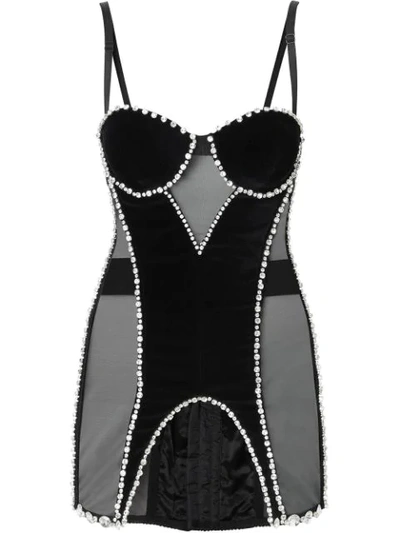 Burberry Crystal Embellished Stretch Mesh & Velveteen Corset Top In Black