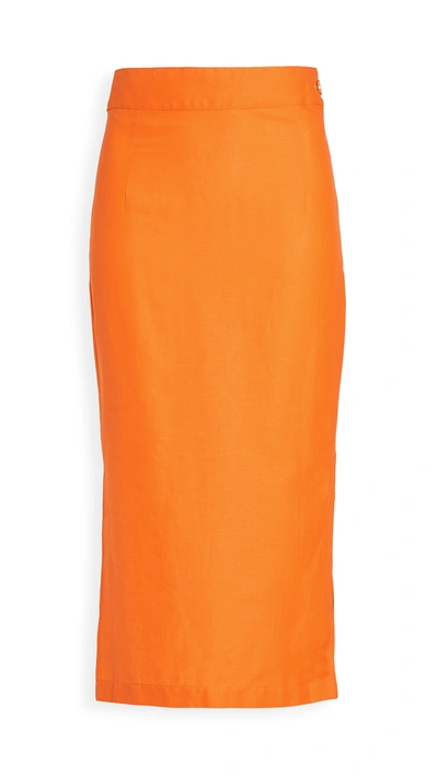 Simon Miller Prado Cotton & Linen Midi Skirt In Tangerine