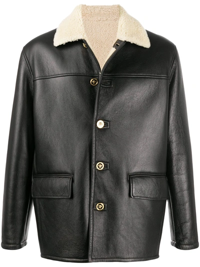 Versace Shearling Collar Jacket In Black
