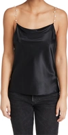 Cami Nyc Busy Bias-cut Cami W/ Pearl Chain Straps In Black