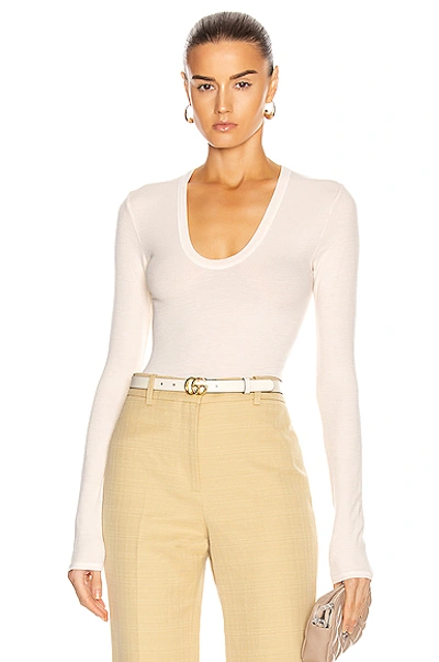 Enza Costa For Fwrd Silk Rib Fitted Long Sleeve U Top In Natural