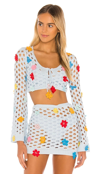 Lovers & Friends Flower Power Top In Baby Blue