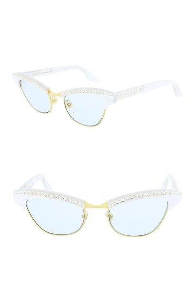 Gucci 49mm Cat Eye Sunglasses In Shy Prl Wht Crystal Gld Stds
