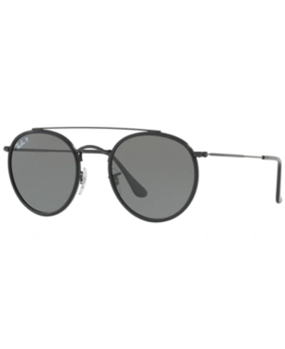 Ray Ban Round Double Bridge Sunglasses Black Frame Blue Lenses 51-22