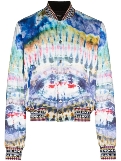 Amiri Men's Tie-dye Silk Bomber Jacket In Blue