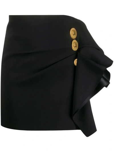 Versace Gathered Ruffle Mini Skirt In Black