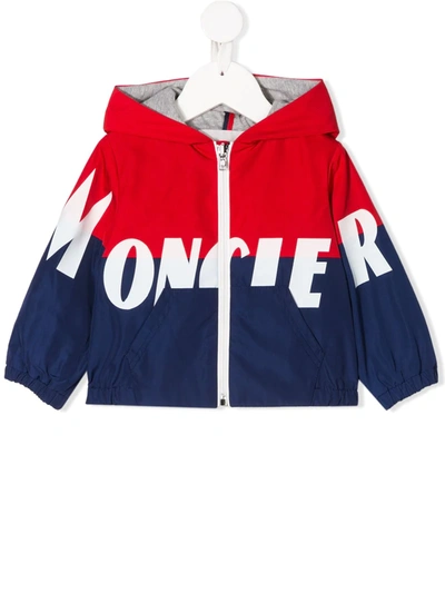 Moncler Babies' Kruth Two-tone Logo Hooded Jacket In Blue