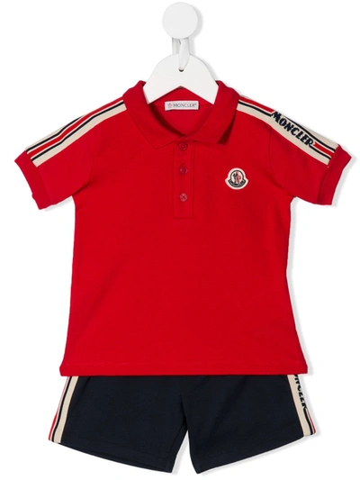 Moncler Babies' Striped Logo Cotton Polo Shirt And Shorts Set 3-36 Months In Red
