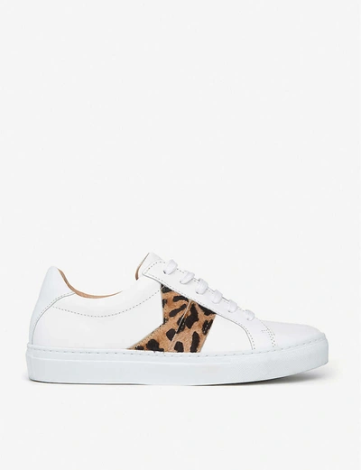 Lk Bennett Alivia Leopard-print Leather Trainers In Whi-natural