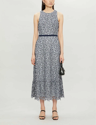 Ted Baker Floral-pattern Lace Midi Dress In Lt-blue