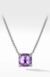 David Yurman Chatelaine Cushion Pendant Necklace With Gemstone And Diamonds In Silver, 8mm, 16-18"l In Amethyst