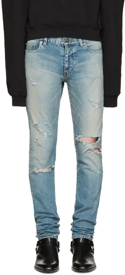 Saint Laurent Crash Distressed Skinny Jeans In Light Denim | ModeSens