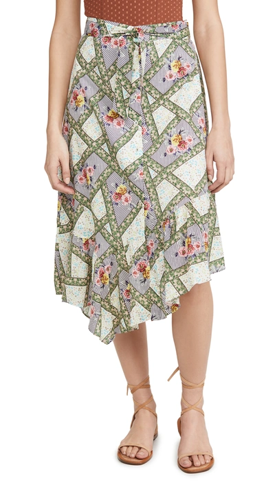 Playa Lucila Printed Skirt In Green Multi Floral