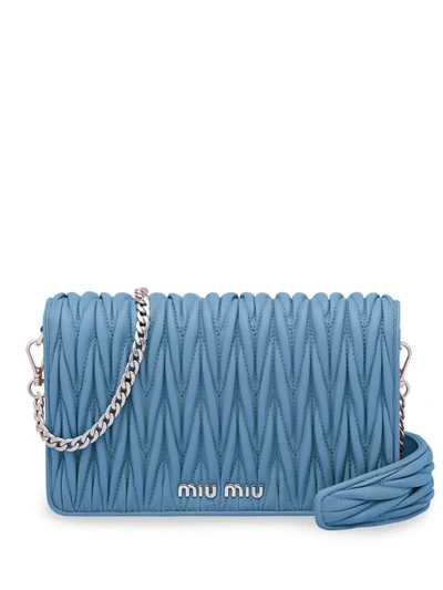 Miu Miu Matelassé Leather Clutch Bag In Blue