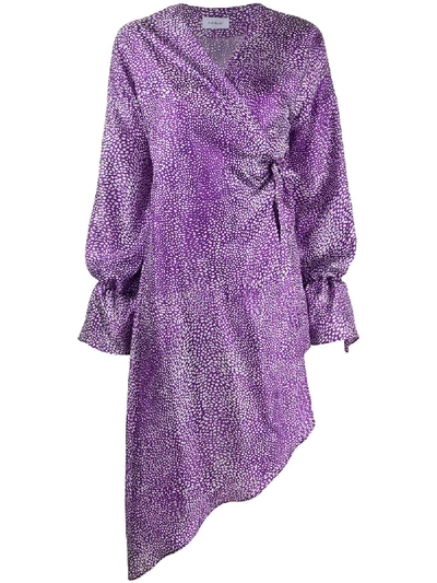 Art Dealer Abstract Dot-print Satin Wrap Dress In Purple