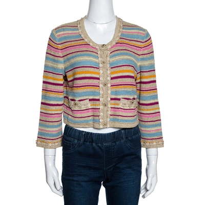 Pre-owned Chanel Multicolor Striped Tweed Cropped Cardigan Xl
