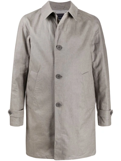 Herno Single-breasted Linen Coat In Grey