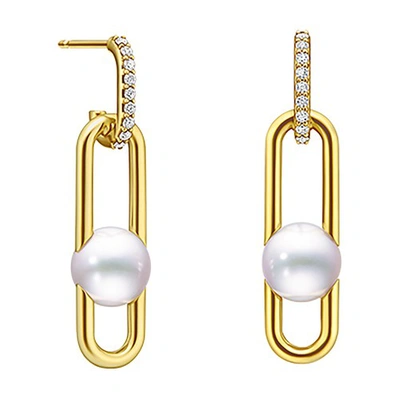 Tasaki 18kt Yellow Gold Fine Links Collection Line Akoya Pearl And Diamond Earrings In Or Jaune
