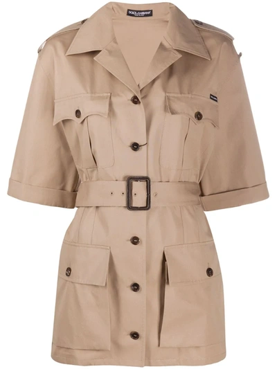 Dolce & Gabbana Belted Military Jacket In Neutrals