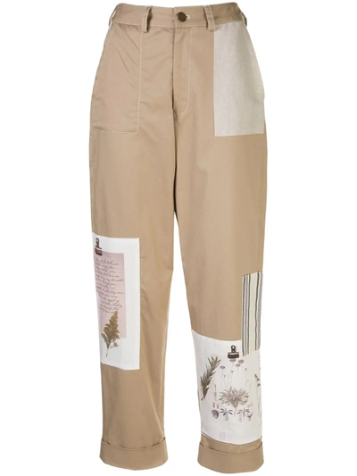 Monse Patchwork Cropped Trousers In Neutrals