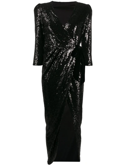 Alchemy Sequin Embroidered Side Slit Dress In Black