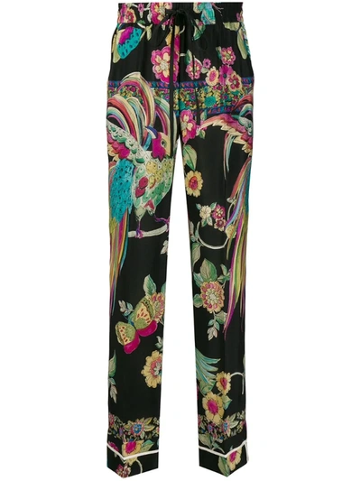 Red Valentino Floral Print Trousers In Black