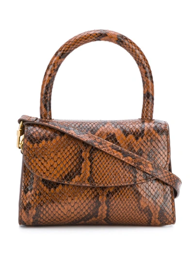 By Far Mina Snakeskin Effect Mini Bag In Brown