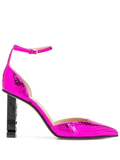 Sergio Rossi Super Heel Metallic Snake-effect Leather Pumps In Pink