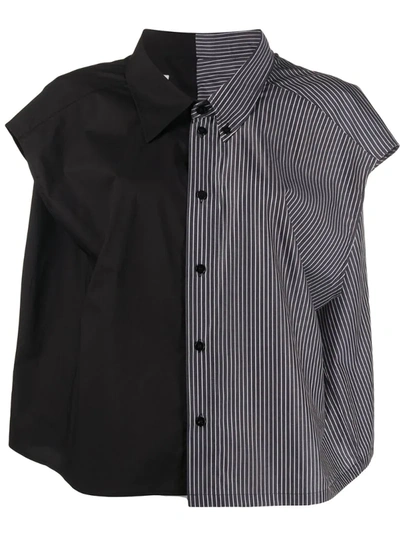 Mm6 Maison Margiela Contrast Panel Button Down Shirt In Black