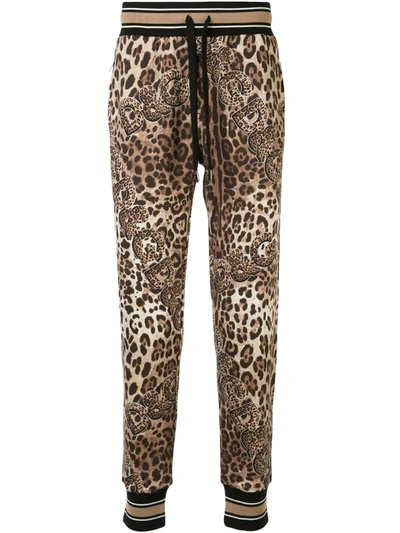 Dolce & Gabbana Leopard-print Track Trousers In Brown