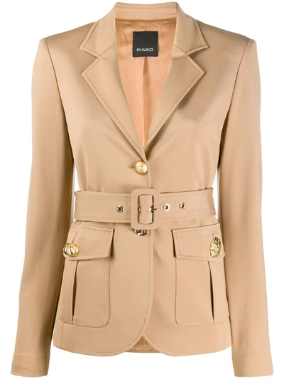 Pinko Belted Safari Blazer In Neutrals