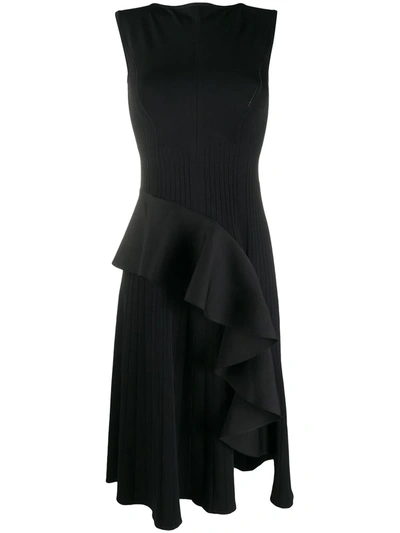 Off-white Ribbed Draped Sleeveless Dress In Black
