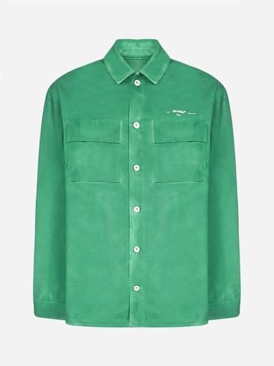 Off-white Arrows Cotton Denim Oversized Shirt In Mint Off White