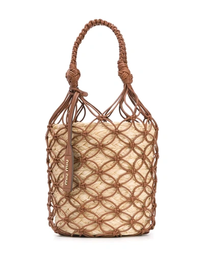 Miu Miu Netted Straw Bucket Bag In Neutrals