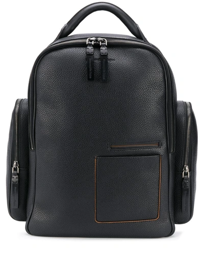 Ermenegildo Zegna Grained Leather Backpack In Black