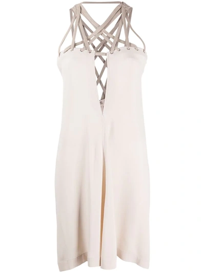 Rick Owens Megalace Crepe Mini Dress In Off-white