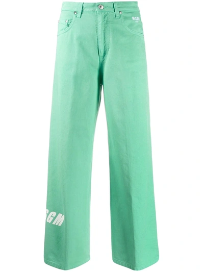 Msgm Wide Leg Jeans In Green