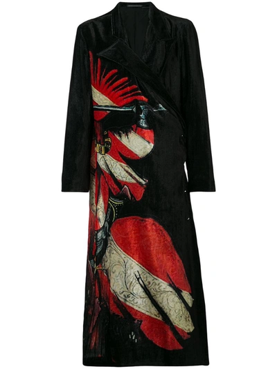 Yohji Yamamoto Knight Tech & Viscose Velvet Coat In Black